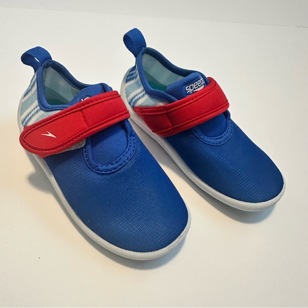 Speedo Toddler Kid M 7/8 Hybrid Water Shoe Blue/Red Slip On Breathable Pool Swim